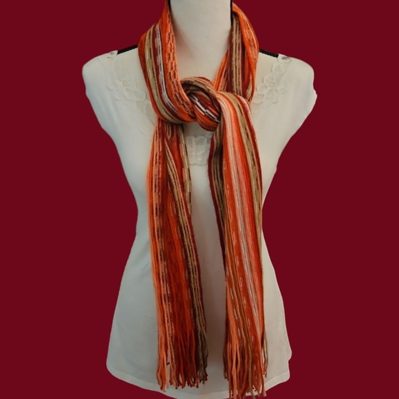 JOE BOXER Orange and Red Multi-color Striped Fringe Knit Scarf - Picture 1 of 7